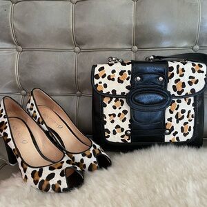 Nine West Set Leopard Print Heels Sz 10 with Matching Handbag